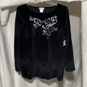Kate hill xl black sequined velour comfy top NWT